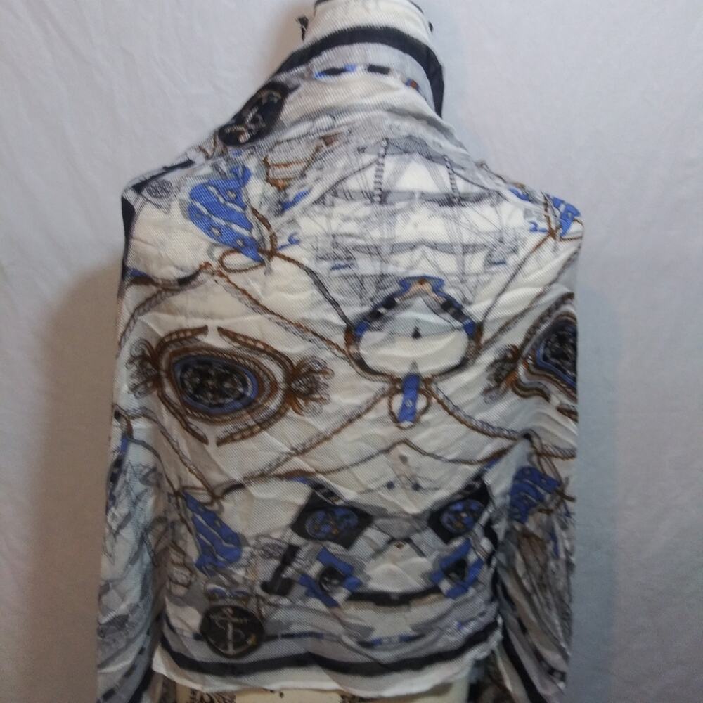 Chicos Nautical Print Scarf in Blue and White Coastal Beach Size OS - Picture 7 of 7
